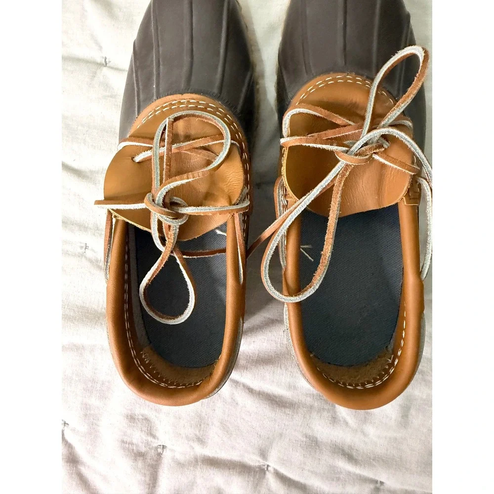 LL Bean Rubber Moc Bean Boots Womens 8 Brown Tan Waterproof Duck Shoes USA Made
